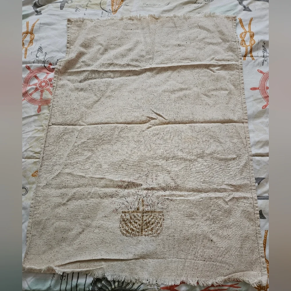 Vintage rough linen basket end table